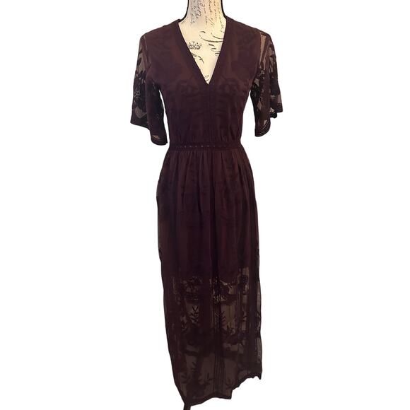 Altar'd State Burgundy Wine Marionette Boho Victorian Maxi Lace Dress, Size S - Picture 1 of 7